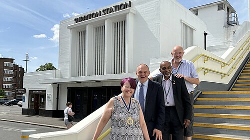 Ed and local Lib Dem Councillors at Surbiton Station